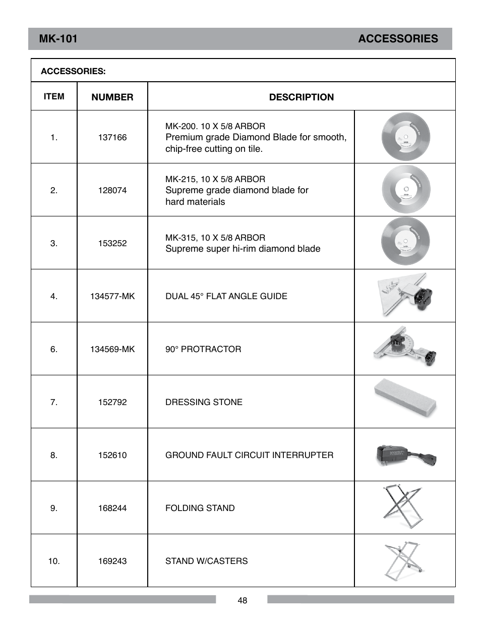 Mk-101 accessories | MK Diamond MK-101 User Manual | Page 48 / 52