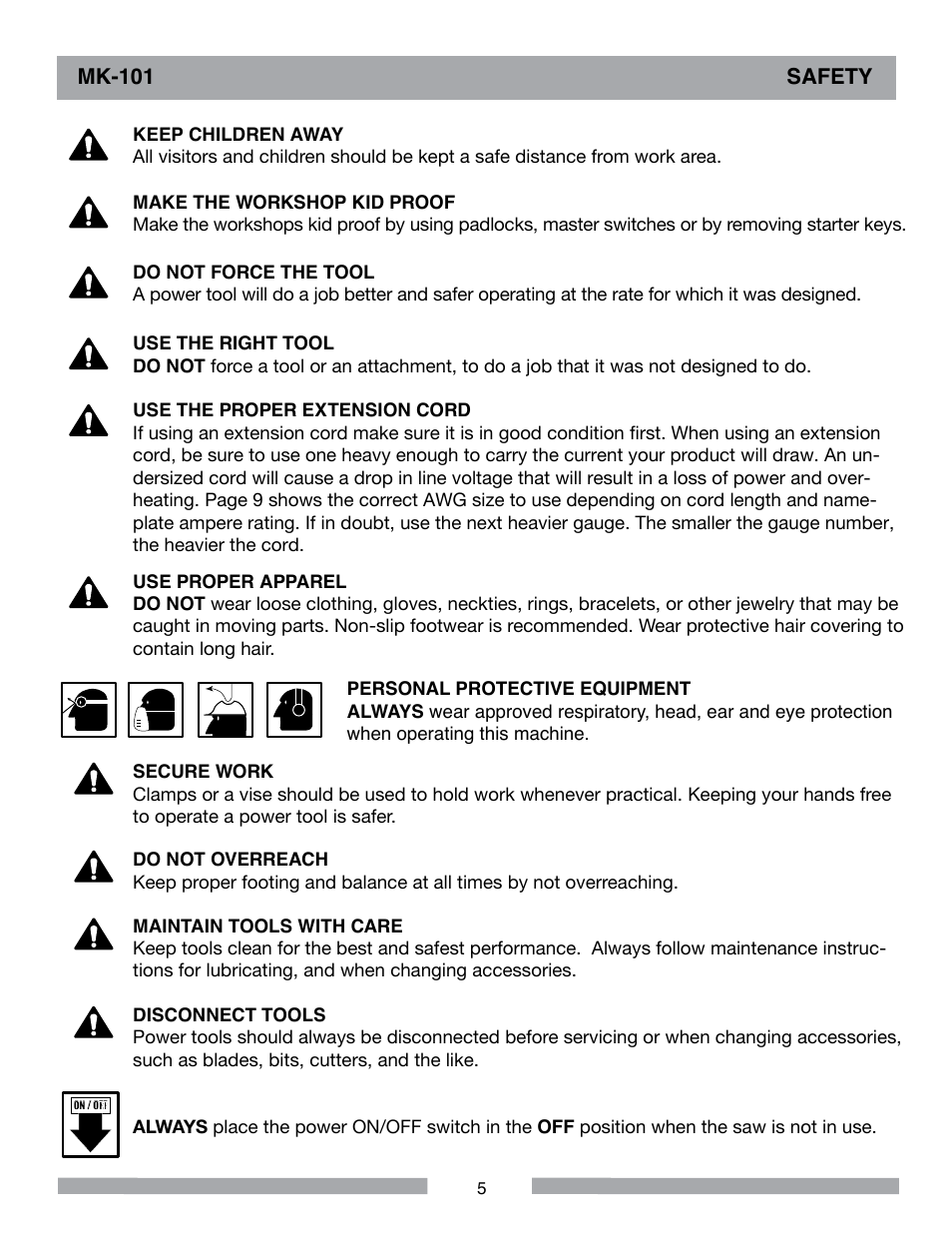 Mk-101 safety | MK Diamond MK-101 User Manual | Page 5 / 52
