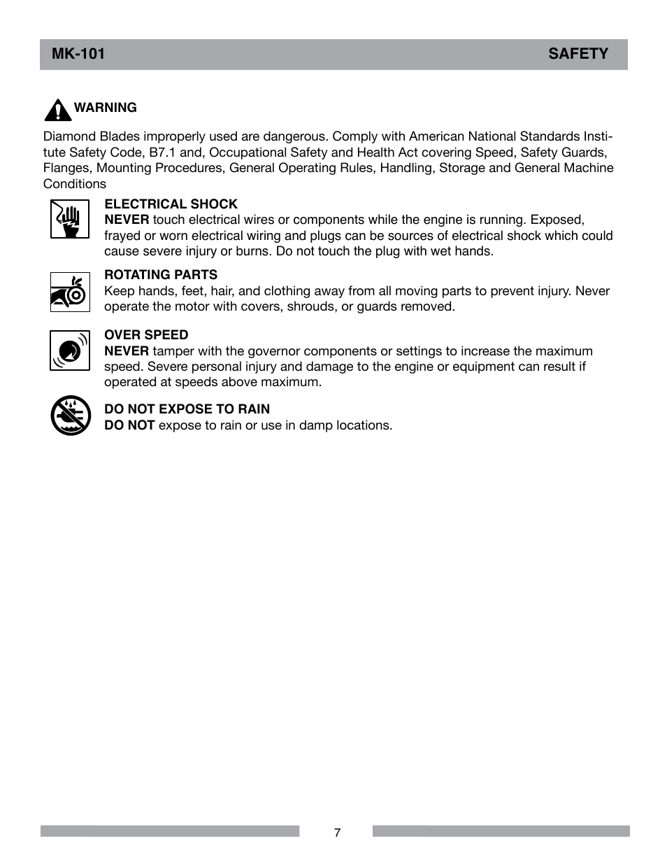 Mk-101 safety | MK Diamond MK-101 User Manual | Page 7 / 52