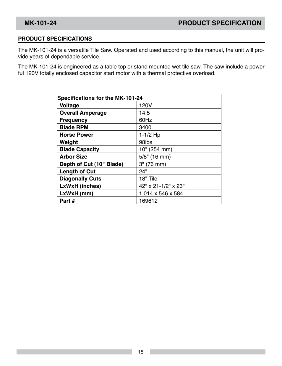 MK Diamond MK-101-24 User Manual | Page 15 / 52