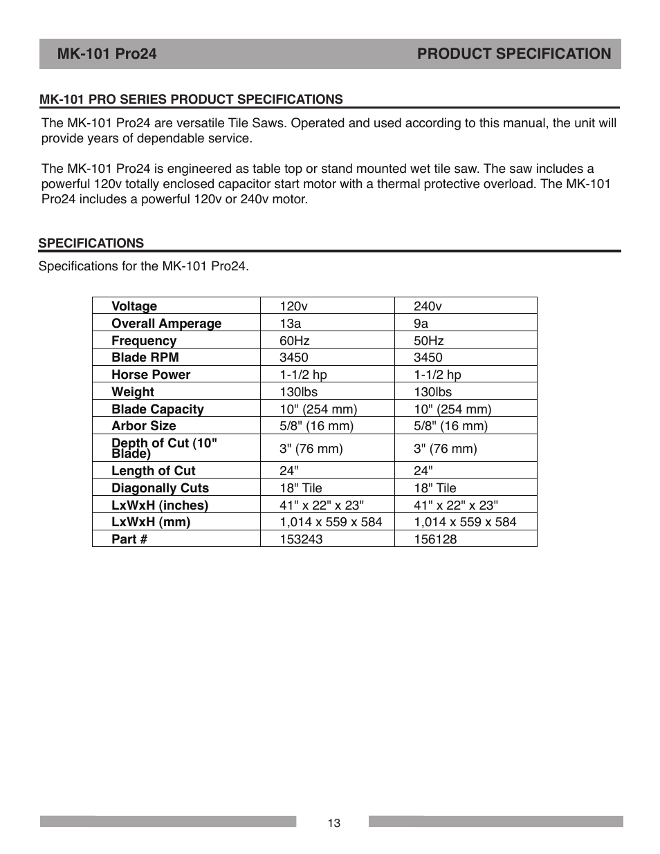 MK Diamond MK-101 Pro24 User Manual | Page 13 / 56