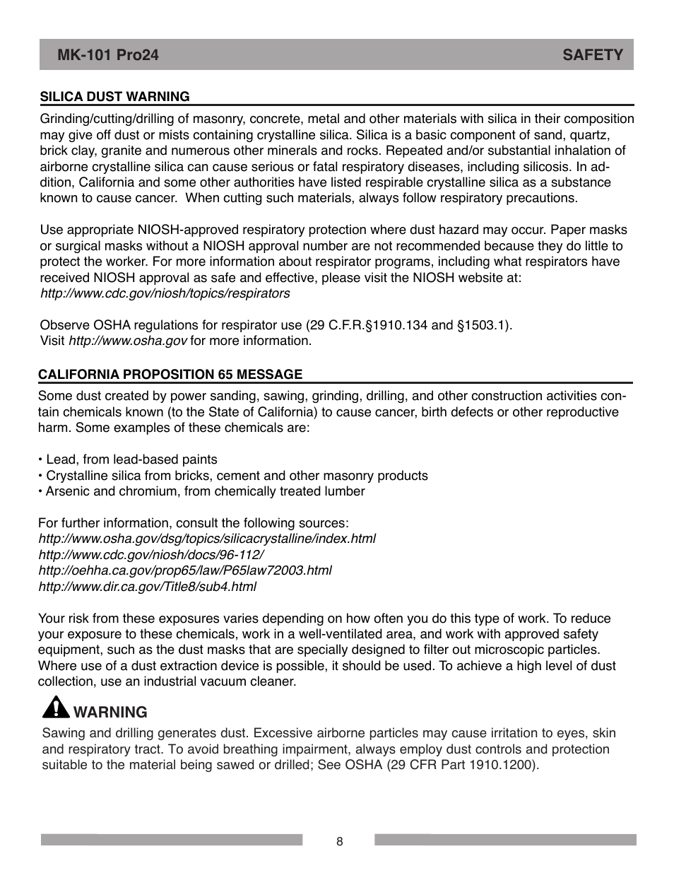 MK Diamond MK-101 Pro24 User Manual | Page 8 / 56
