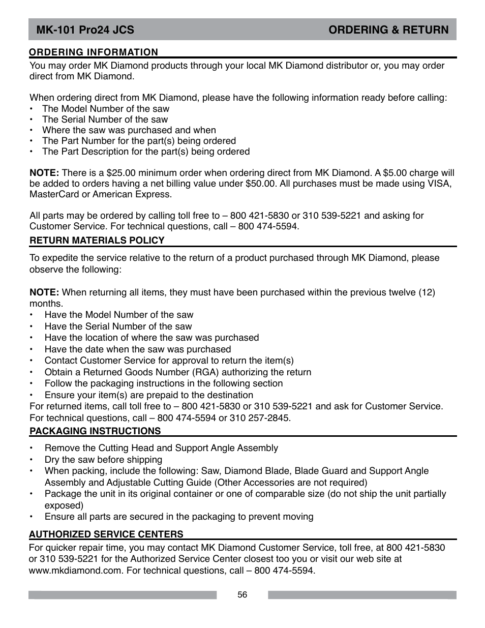MK Diamond MK-101Pro24 JCS User Manual | Page 56 / 60
