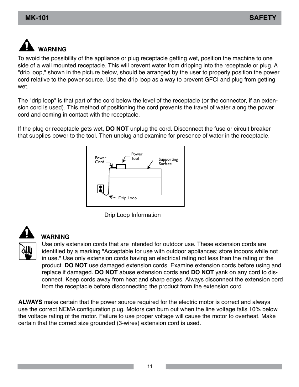 Mk-101 safety | MK Diamond MK-101 Lowes User Manual | Page 11 / 56