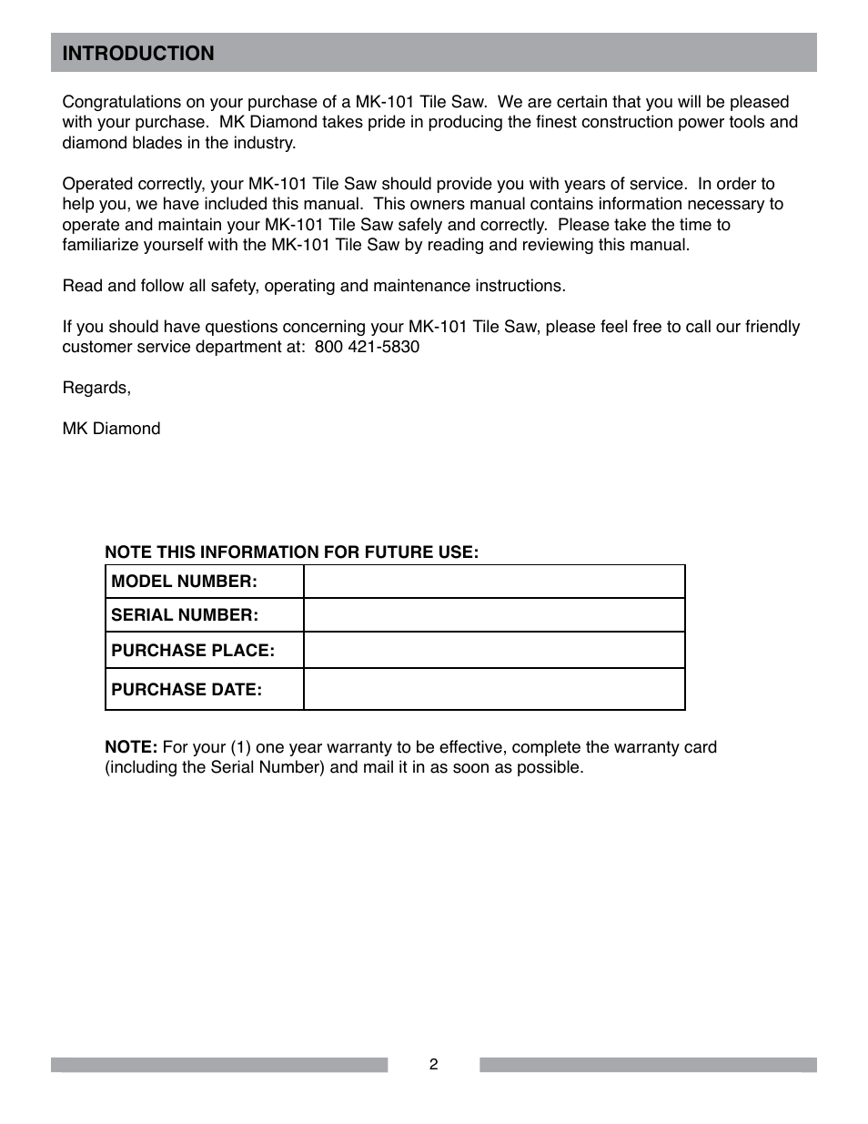 MK Diamond MK-101 Lowes User Manual | Page 2 / 56