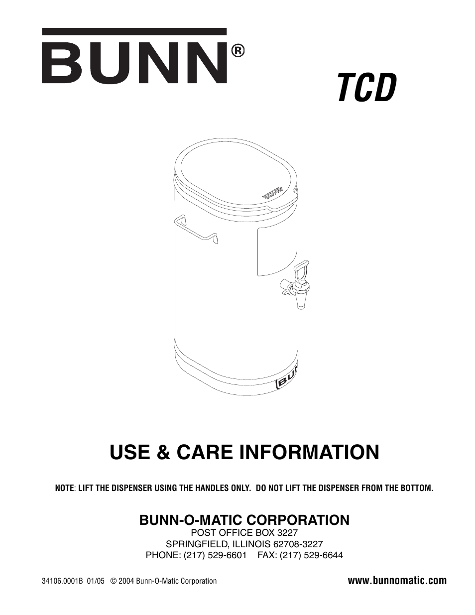 Bunn TCD User Manual | 3 pages