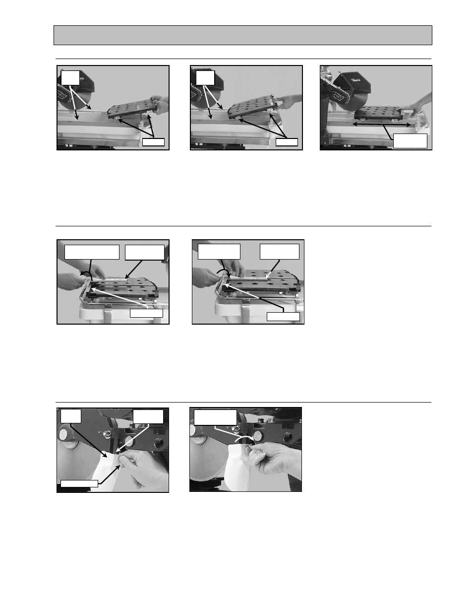 Unpacking, transport, universal stand and assembly, . movable cutting table installation, Adjustable cutting guide installation | Splash guard installation | MK Diamond MK-100 Tracker User Manual | Page 14 / 46
