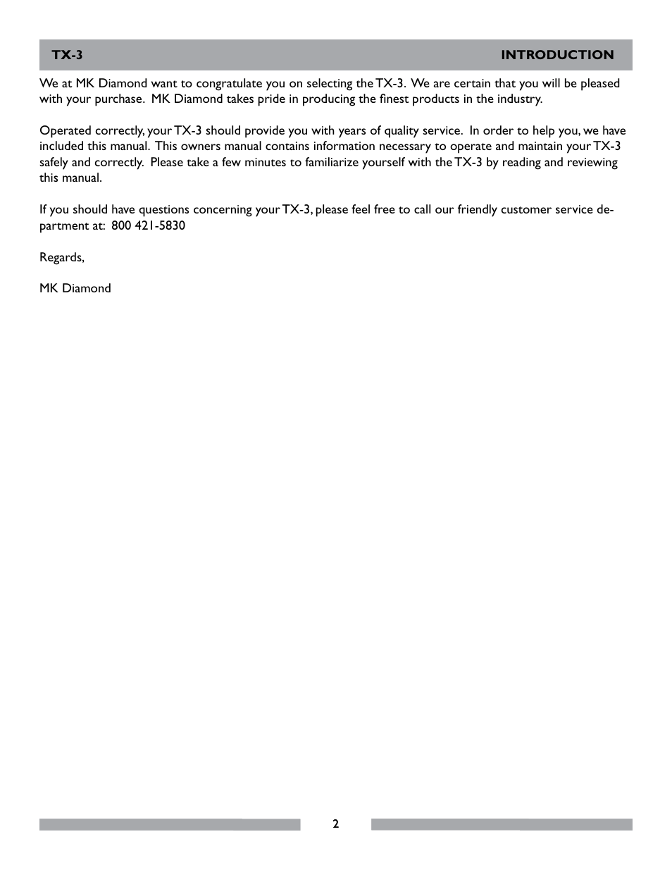 MK Diamond TX-3 User Manual | Page 2 / 52