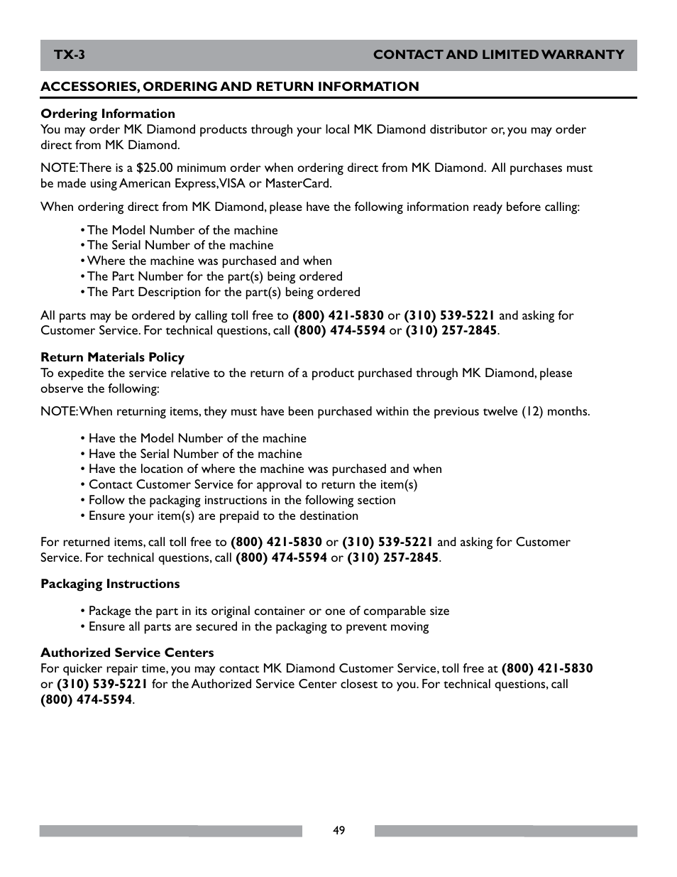 MK Diamond TX-3 User Manual | Page 49 / 52