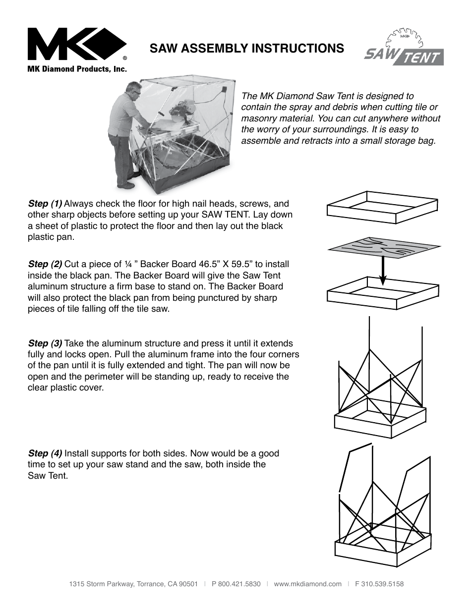 MK Diamond Saw Tent User Manual | 2 pages