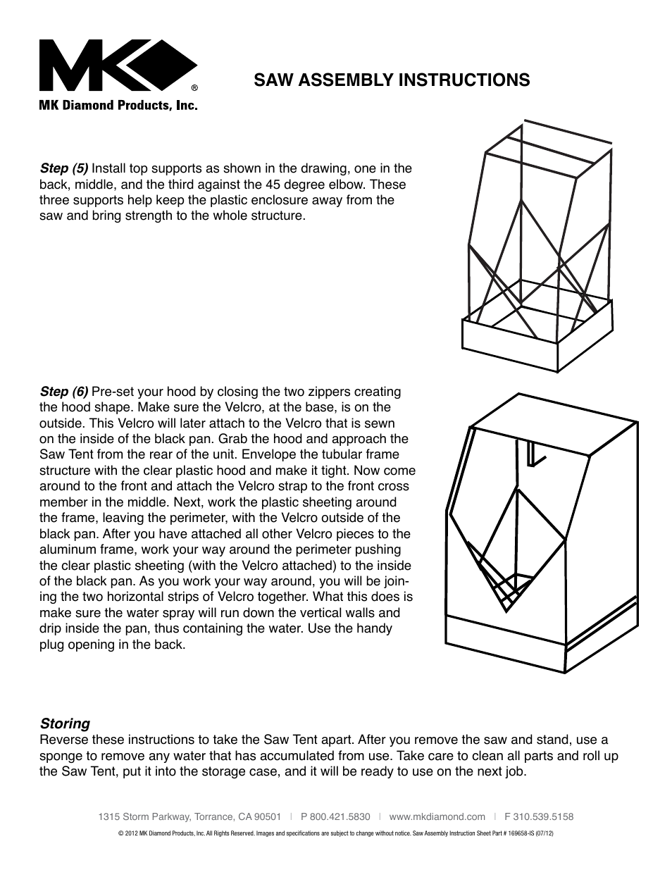 Saw assembly instructions | MK Diamond Saw Tent User Manual | Page 2 / 2