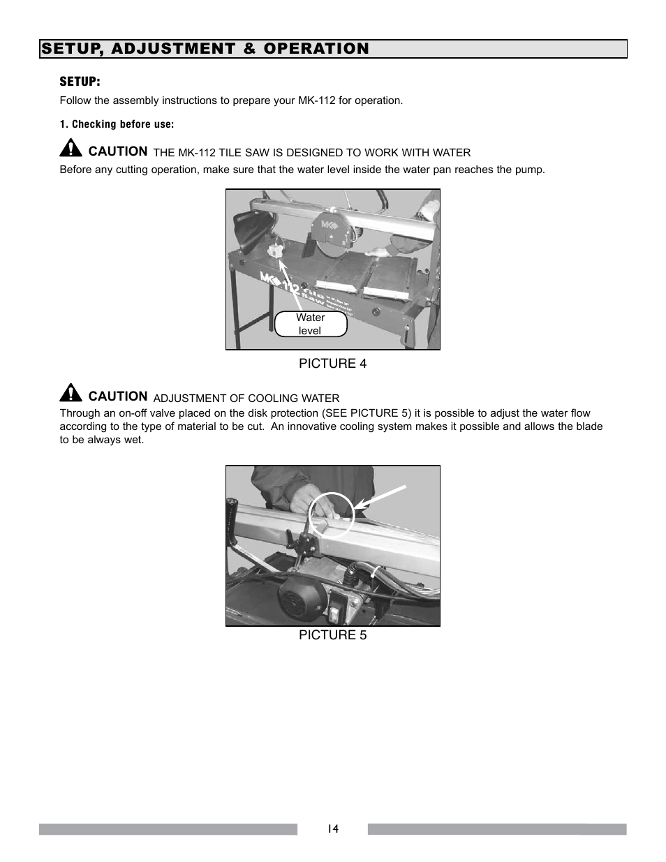 Setup, adjustment & operation | MK Diamond MK-112 User Manual | Page 14 / 28