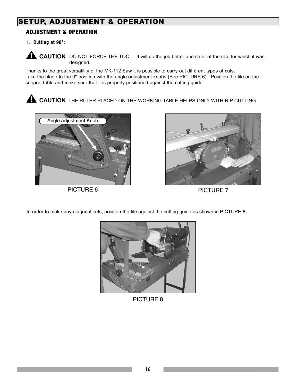 Setup, adjustment & operation | MK Diamond MK-112 User Manual | Page 16 / 28