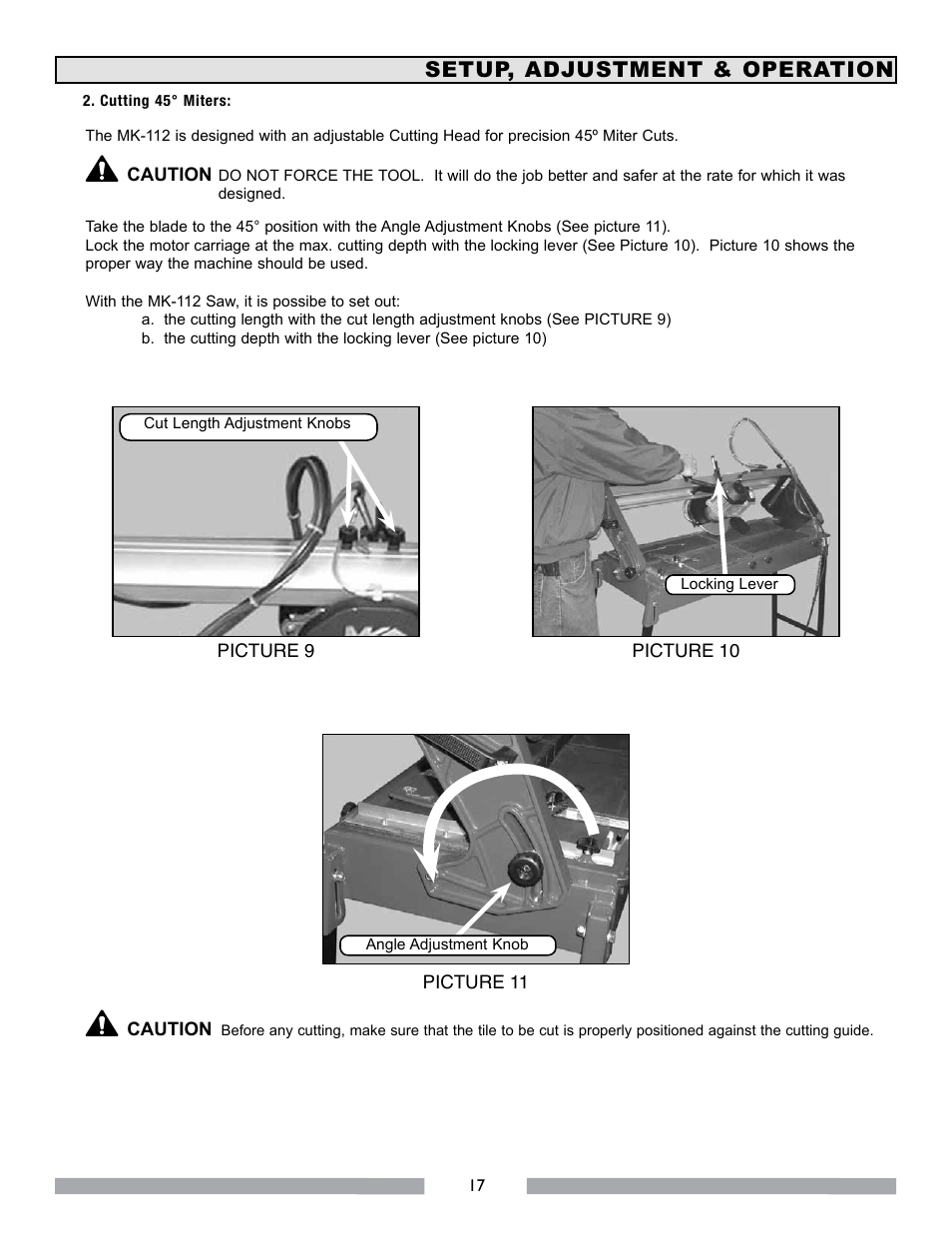 Setup, adjustment & operation | MK Diamond MK-112 User Manual | Page 17 / 28