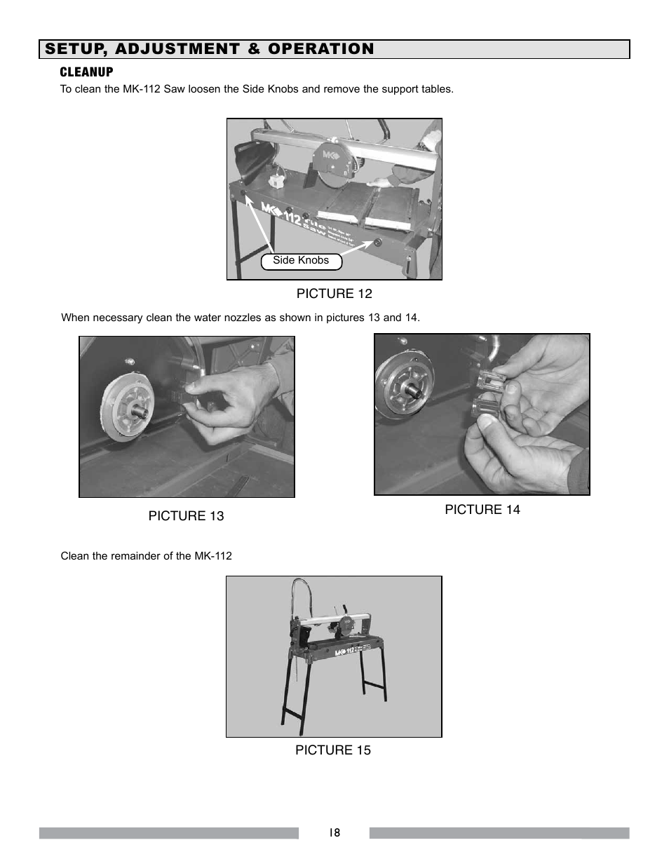 Setup, adjustment & operation | MK Diamond MK-112 User Manual | Page 18 / 28