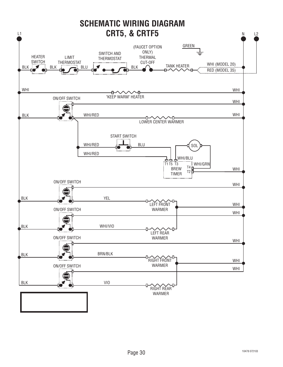 Schematic wiring diagram crt5, & crtf5, Page 30 | Bunn CRT5 CRTF5 User Manual | Page 30 / 32