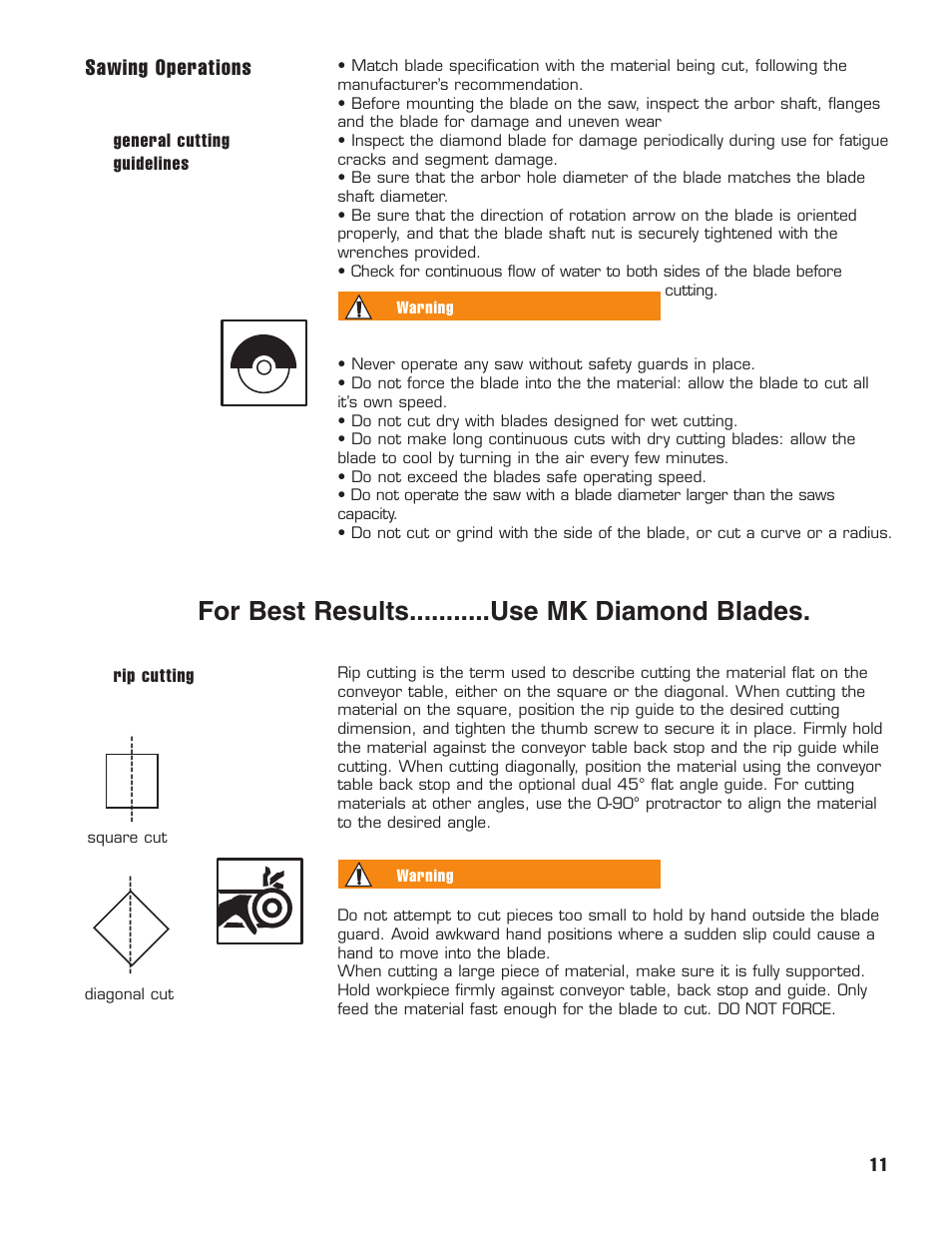 Sawing operations | MK Diamond MK1070 User Manual | Page 12 / 22