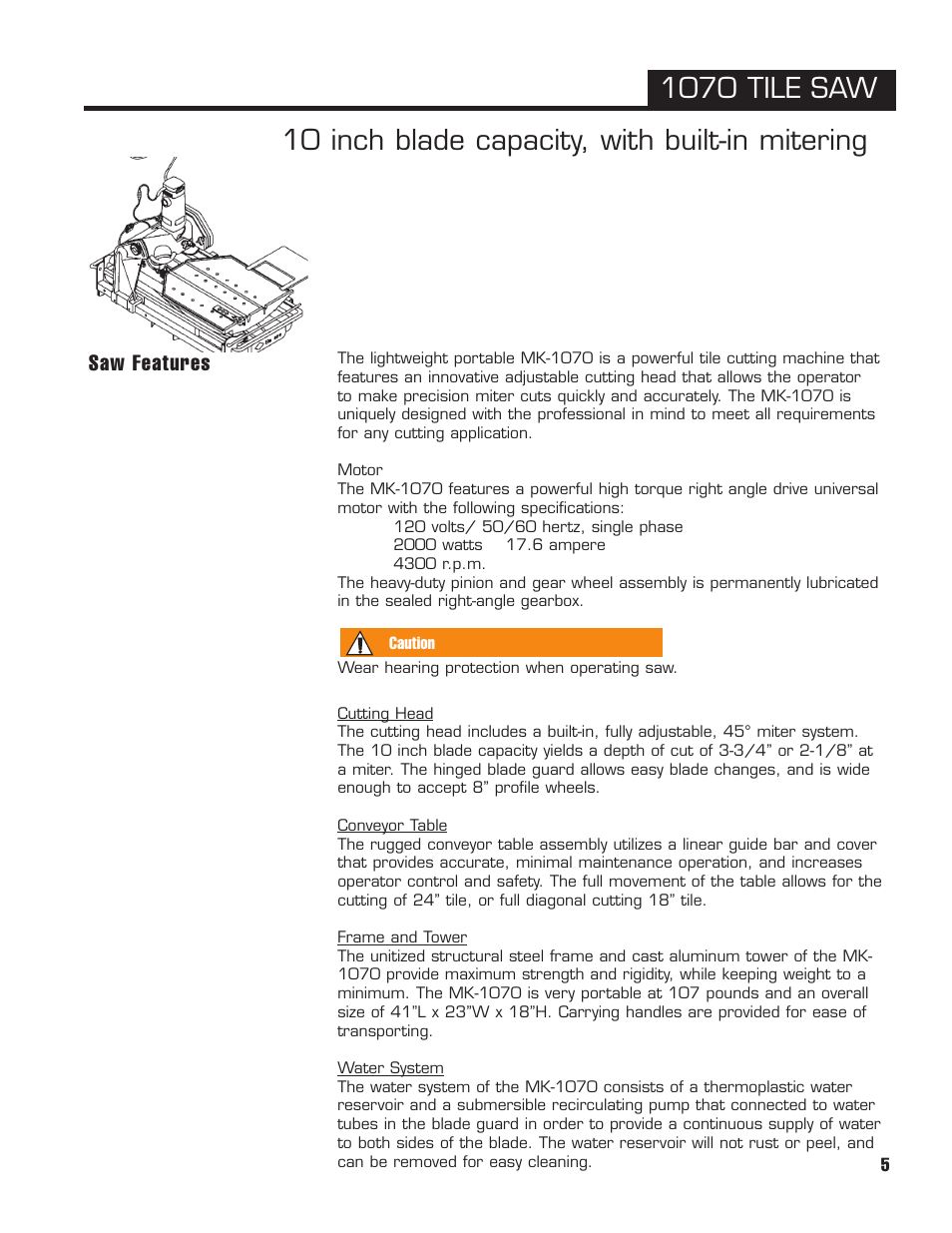 Saw features | MK Diamond MK1070 User Manual | Page 6 / 22