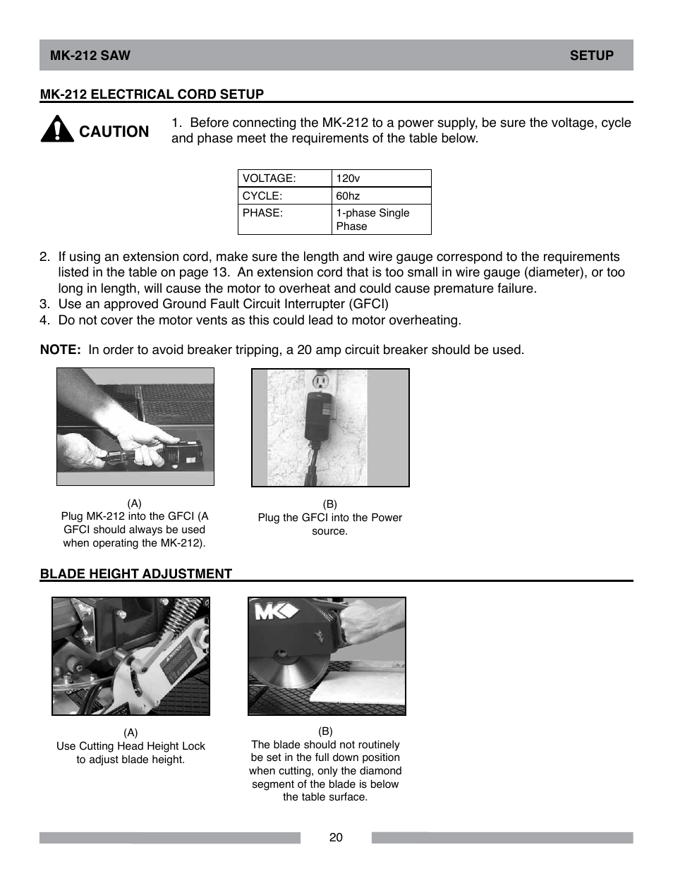 Caution | MK Diamond MK-212 User Manual | Page 20 / 52