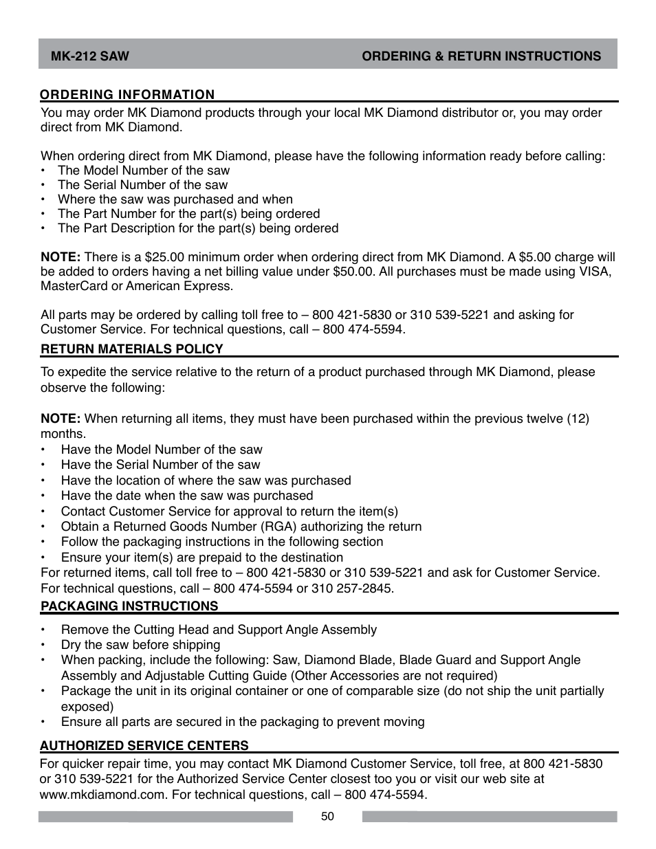 MK Diamond MK-212 User Manual | Page 50 / 52