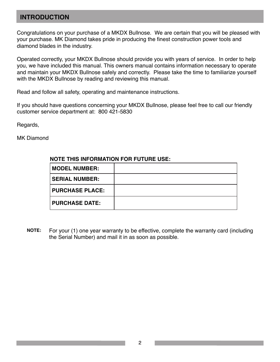 MK Diamond MKDX Profile Milling Machine User Manual | Page 2 / 40