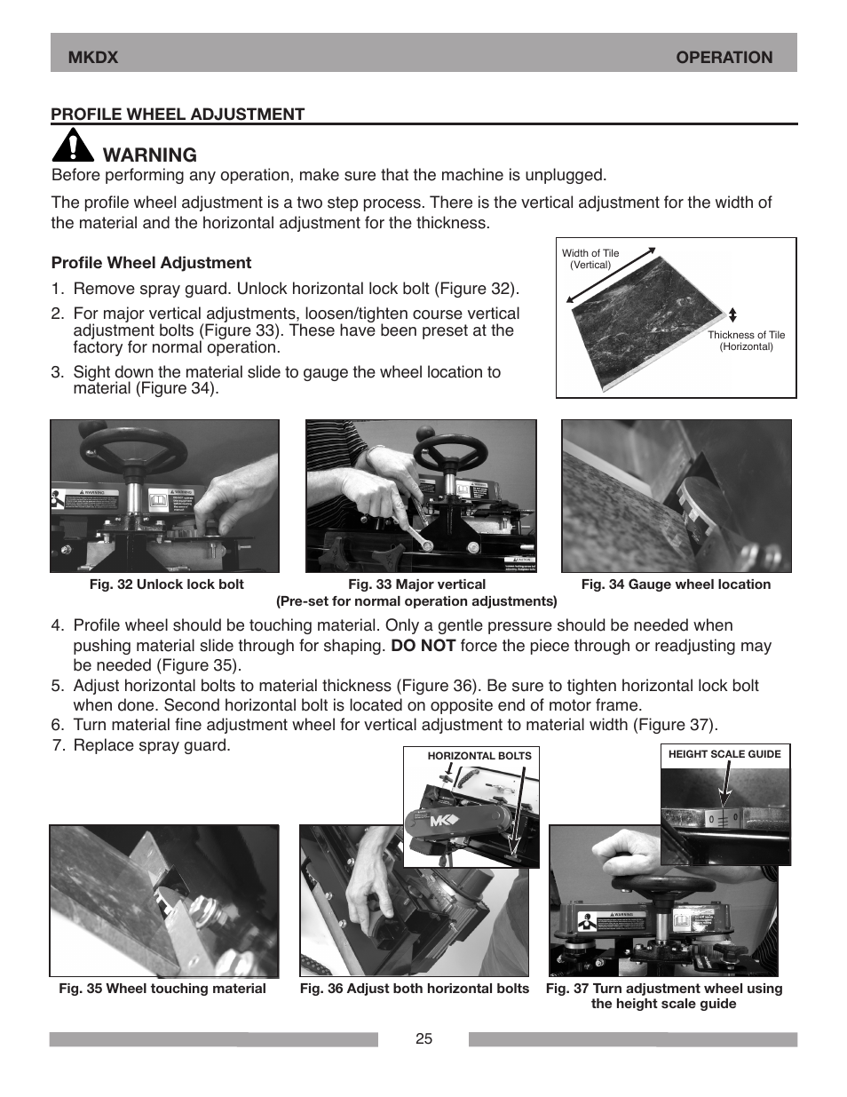 Warning | MK Diamond MKDX Profile Milling Machine User Manual | Page 25 / 40