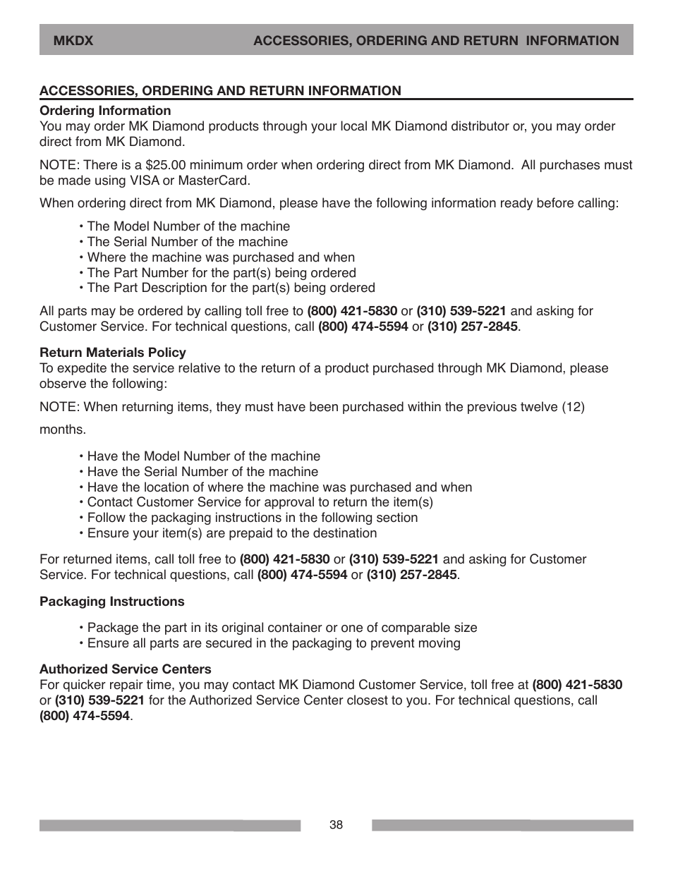MK Diamond MKDX Profile Milling Machine User Manual | Page 38 / 40