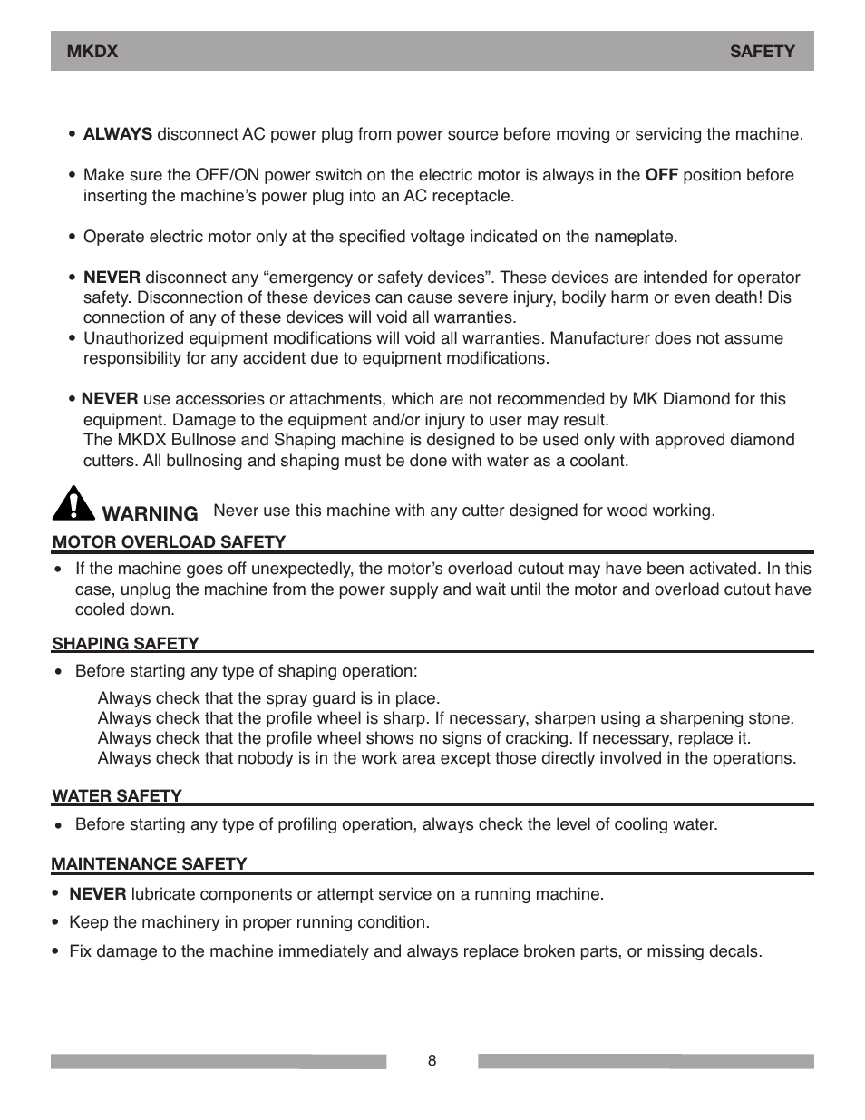 MK Diamond MKDX Profile Milling Machine User Manual | Page 8 / 40
