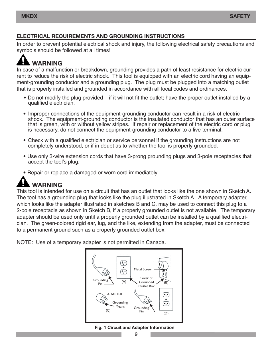 Warning | MK Diamond MKDX Profile Milling Machine User Manual | Page 9 / 40