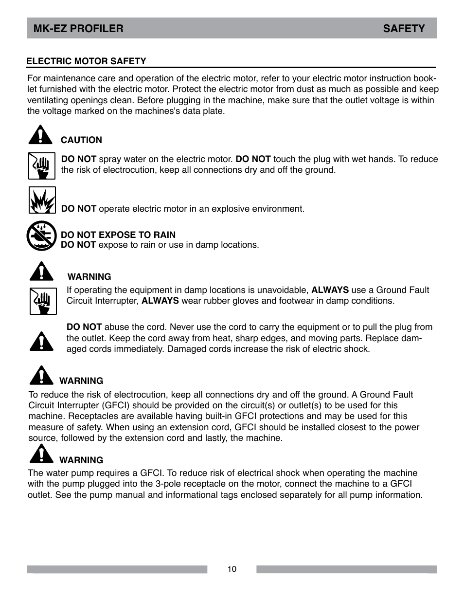 Mk-ez profiler safety | MK Diamond MK-EZ Profile Milling Machine User Manual | Page 10 / 36