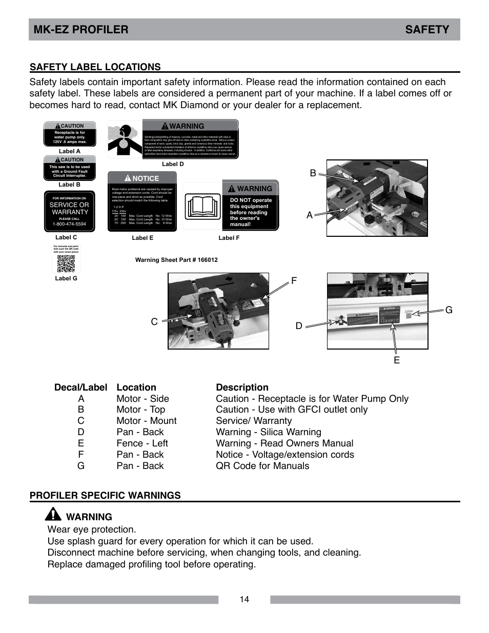 Mk-ez profiler safety | MK Diamond MK-EZ Profile Milling Machine User Manual | Page 14 / 36