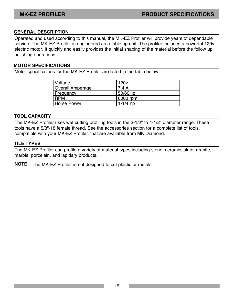 MK Diamond MK-EZ Profile Milling Machine User Manual | Page 15 / 36