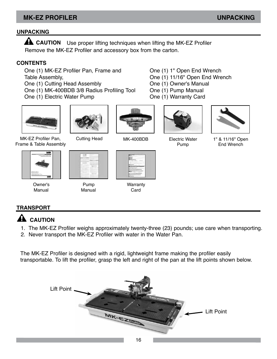 Mk-ez profiler unpacking | MK Diamond MK-EZ Profile Milling Machine User Manual | Page 16 / 36