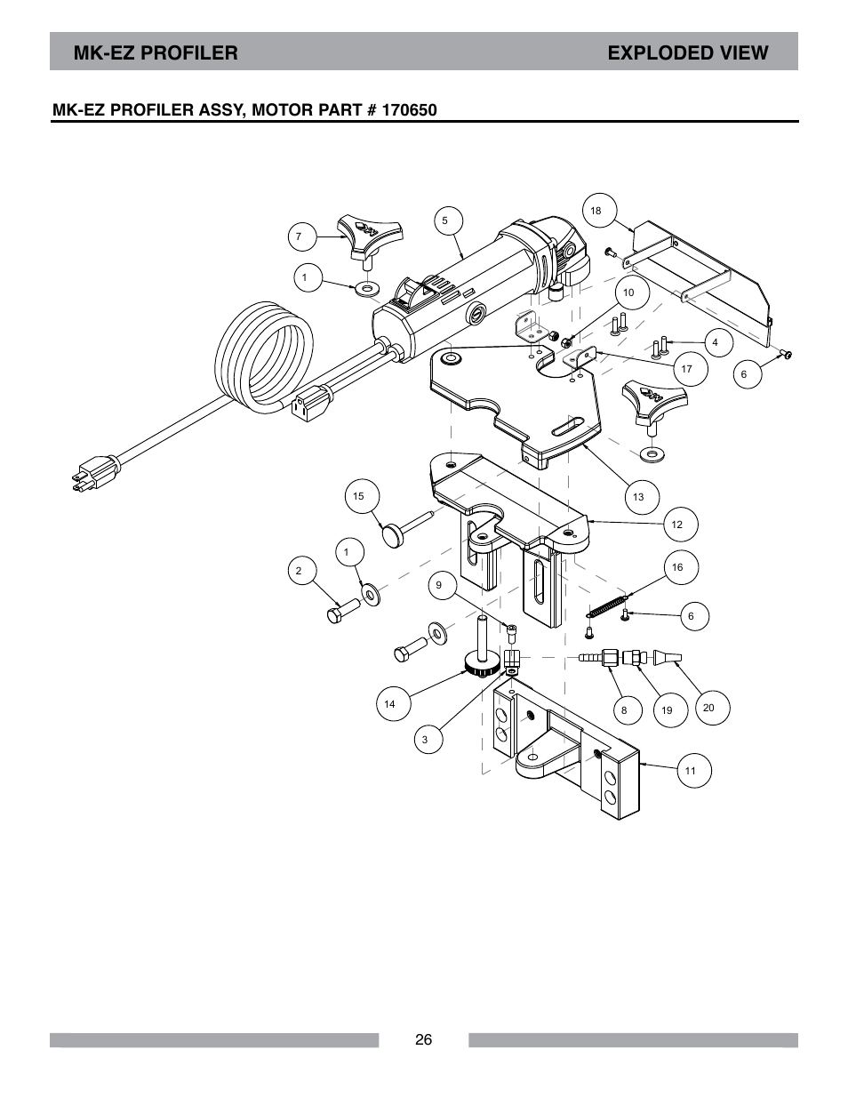 Mk-ez profiler exploded view | MK Diamond MK-EZ Profile Milling Machine User Manual | Page 26 / 36