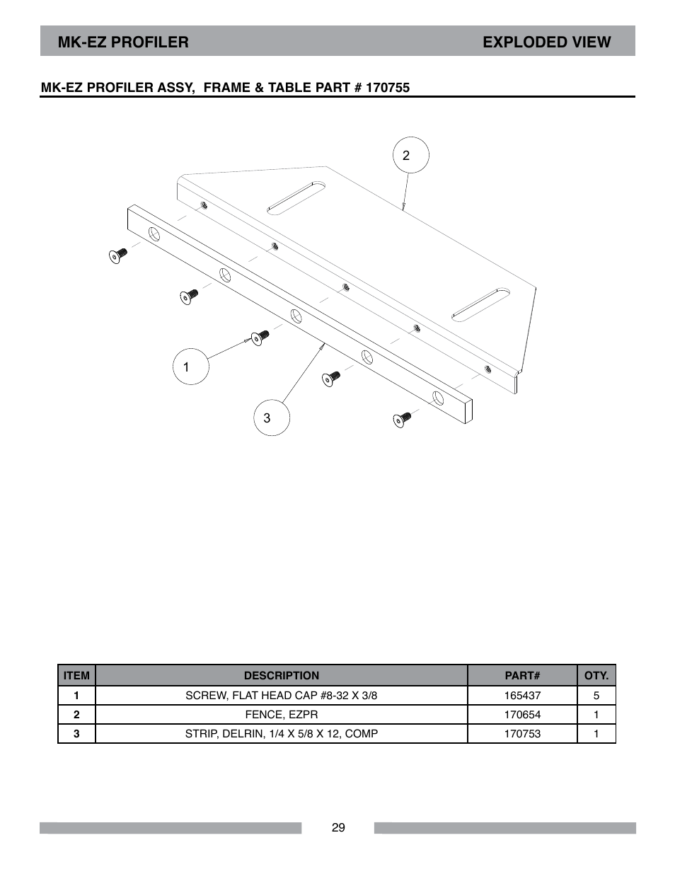 Mk-ez profiler exploded view | MK Diamond MK-EZ Profile Milling Machine User Manual | Page 29 / 36