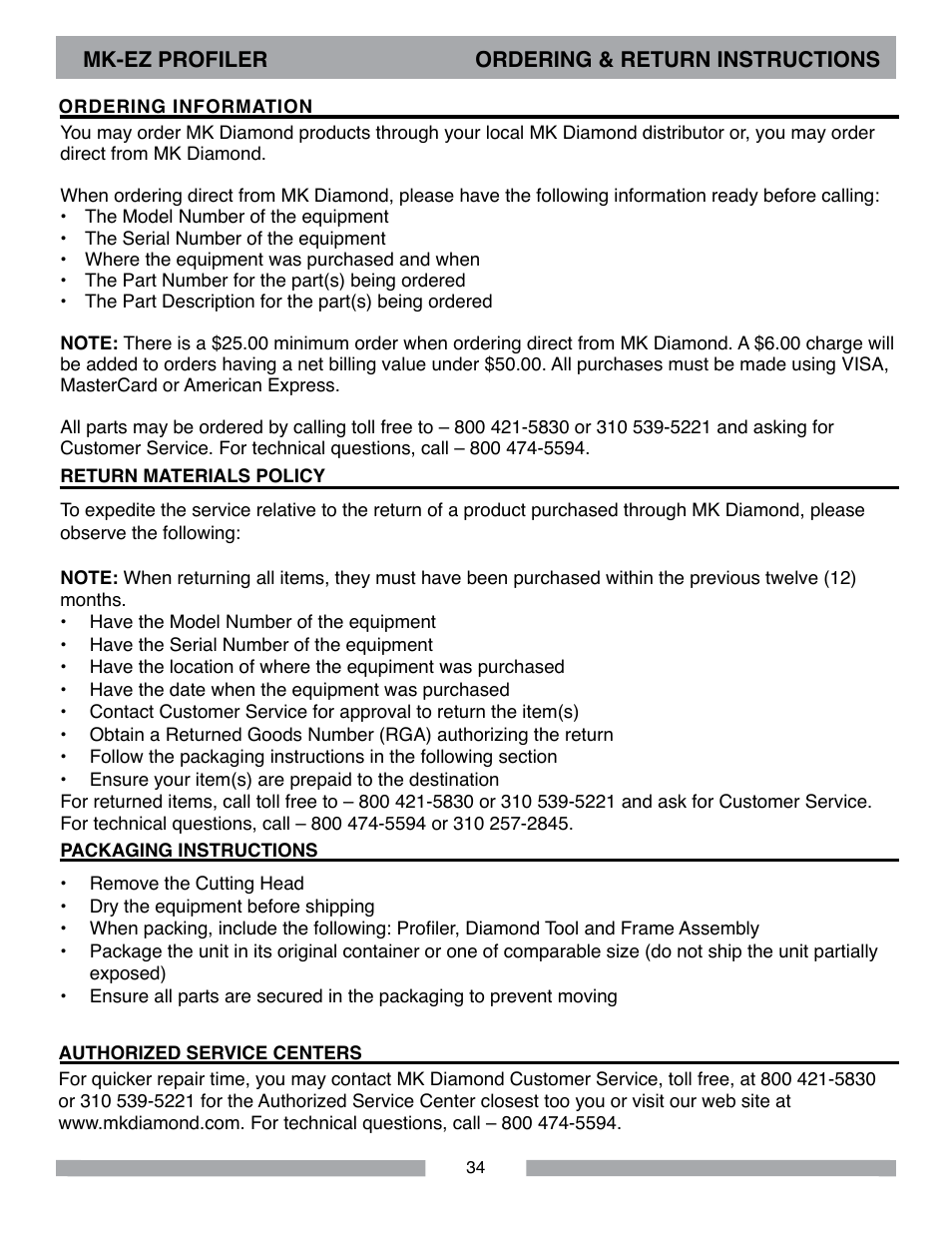 MK Diamond MK-EZ Profile Milling Machine User Manual | Page 34 / 36
