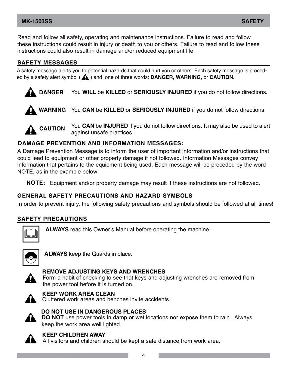 MK Diamond MK-1503SS User Manual | Page 4 / 24