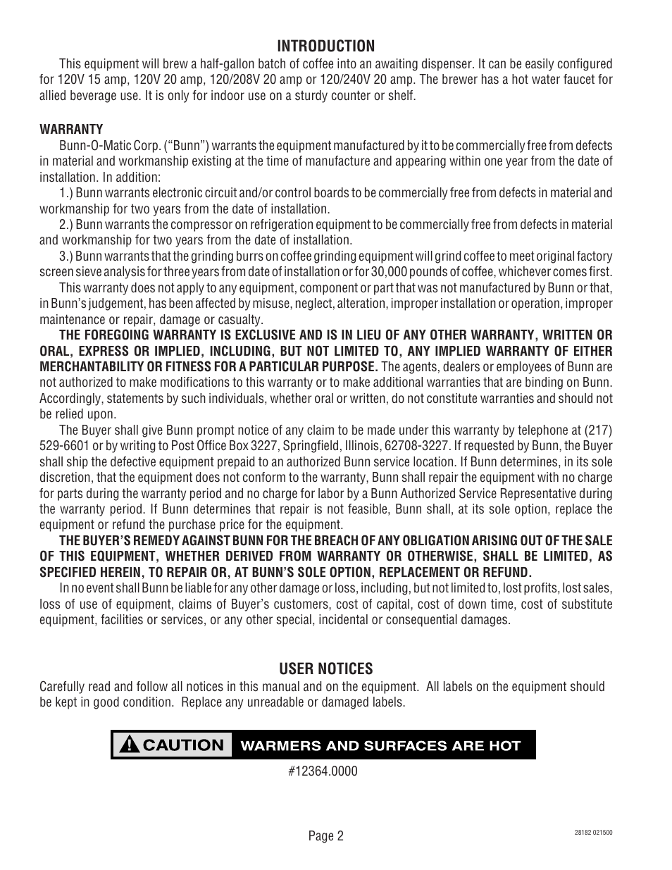 Bunn CWTF-TS-MV User Manual | Page 2 / 31