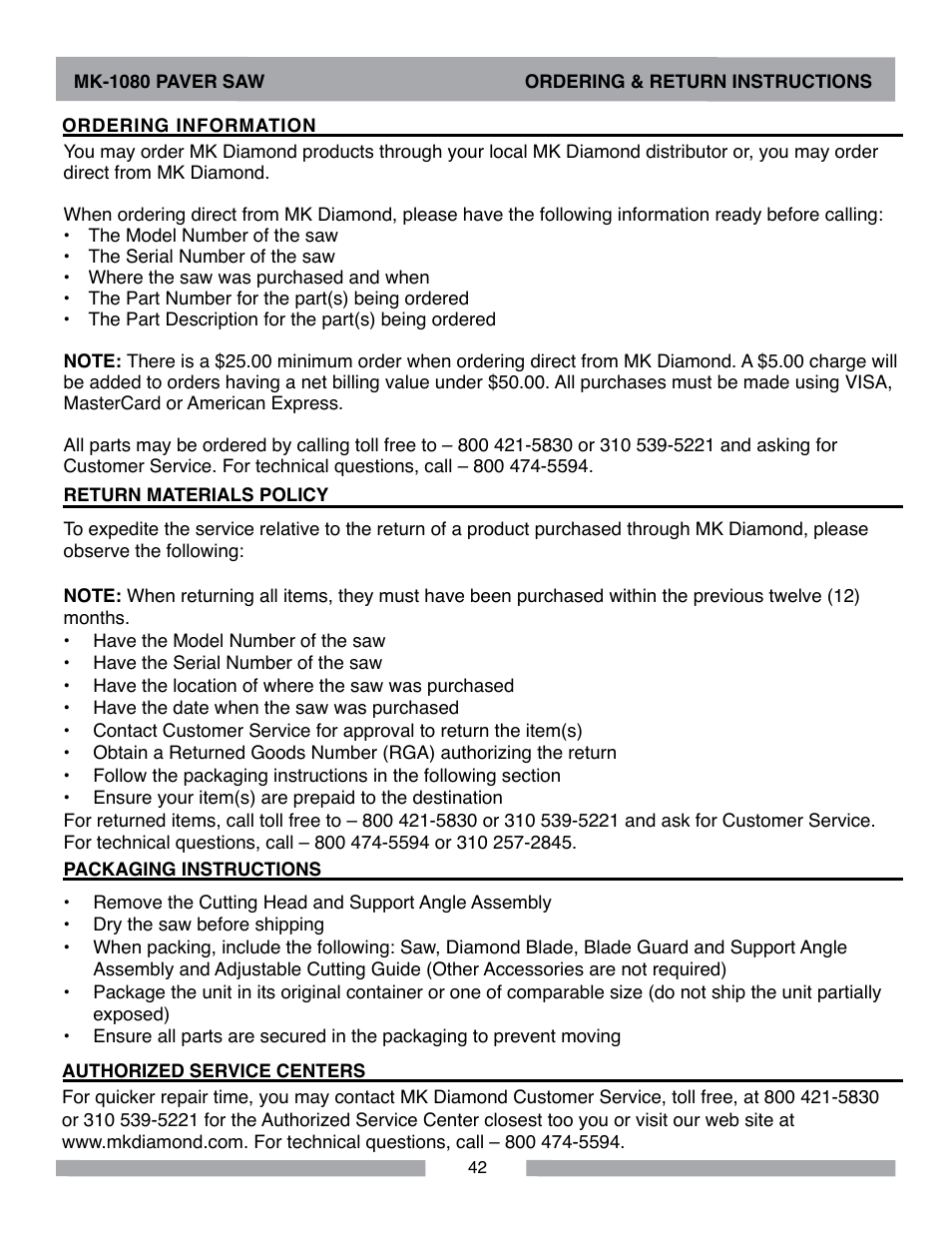MK Diamond MK-1080 User Manual | Page 42 / 44