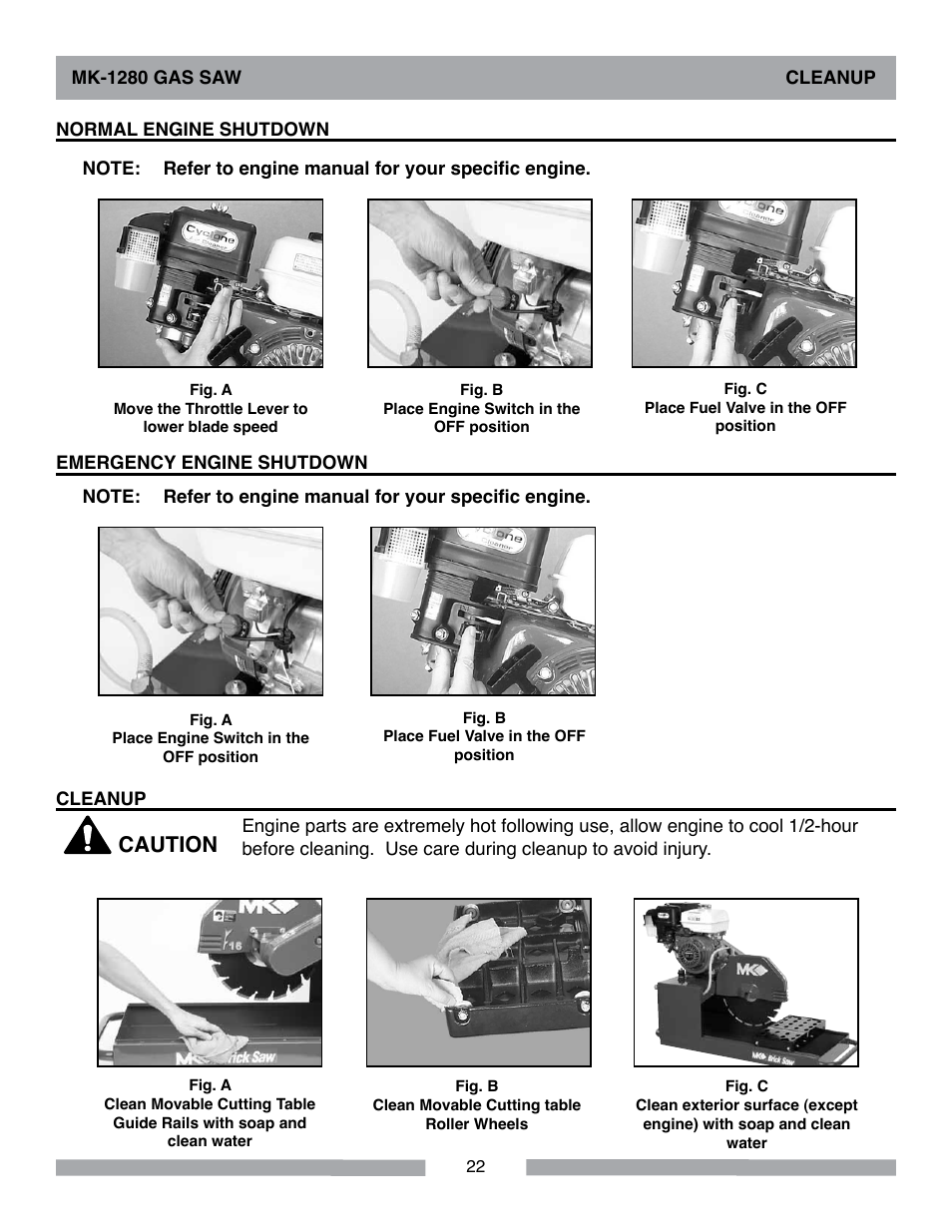 Caution | MK Diamond MK-1280 Gas User Manual | Page 22 / 48