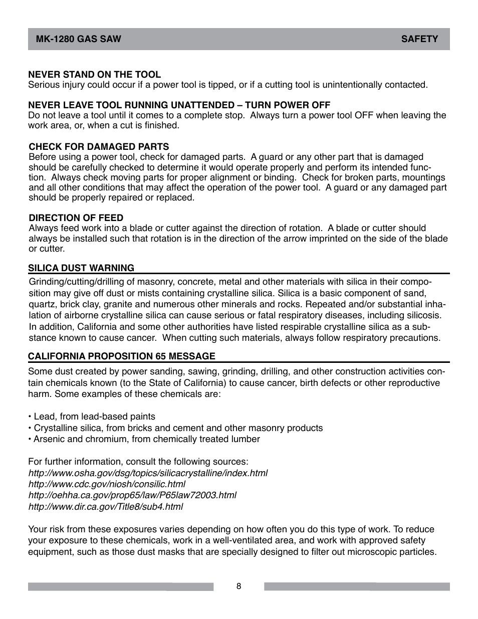 MK Diamond MK-1280 Gas User Manual | Page 8 / 48