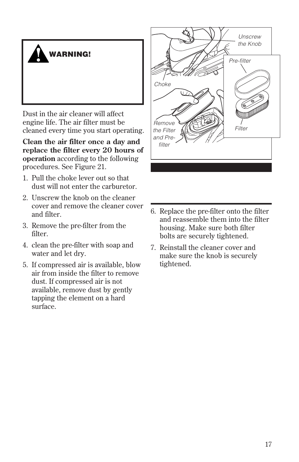 Cleaning the air cleaner | MK Diamond EC7600 User Manual | Page 17 / 28