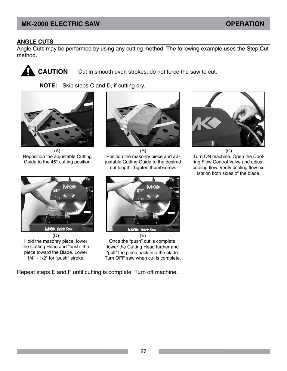 Mk-2000 electric saw operation caution | MK Diamond MK-2000 Electric User Manual | Page 27 / 52