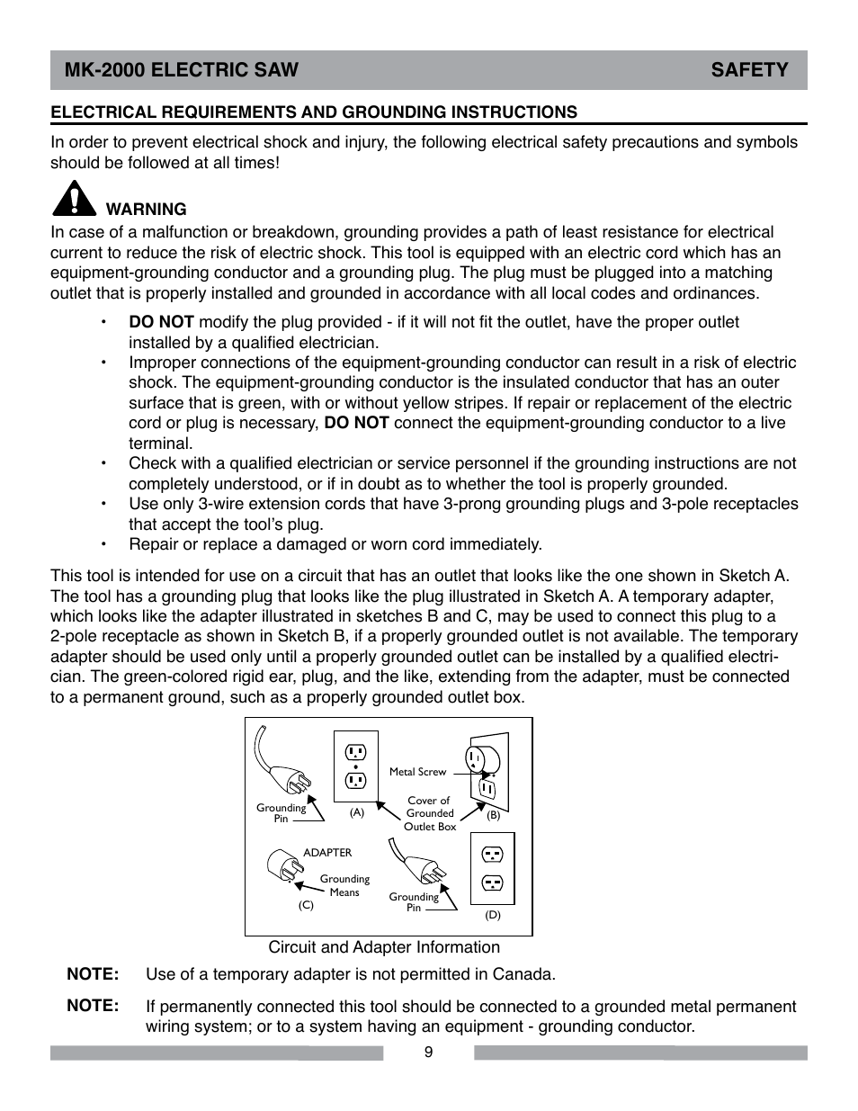 Mk-2000 electric saw safety | MK Diamond MK-2000 Electric User Manual | Page 9 / 52