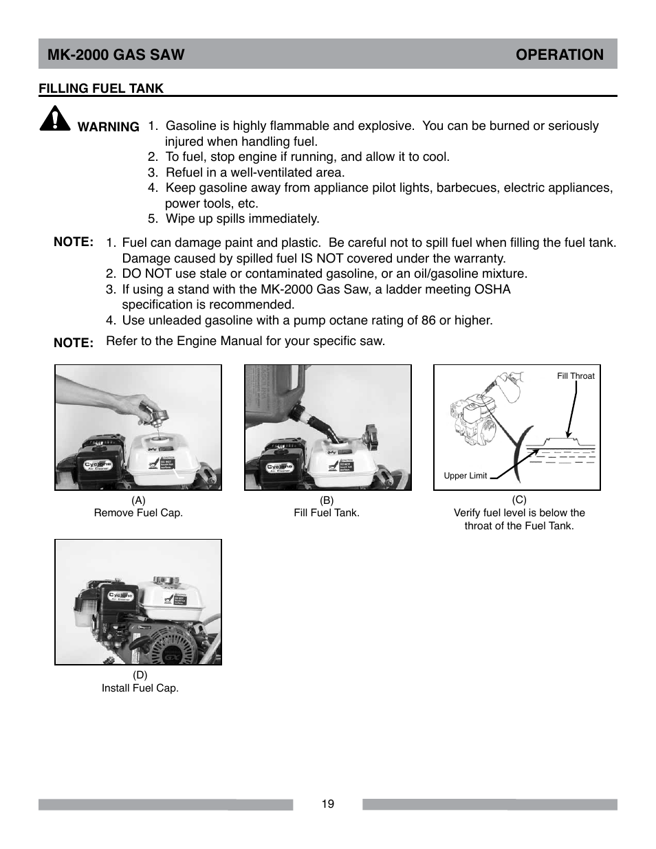Mk-2000 gas saw operation | MK Diamond MK-2000 Gas User Manual | Page 19 / 60