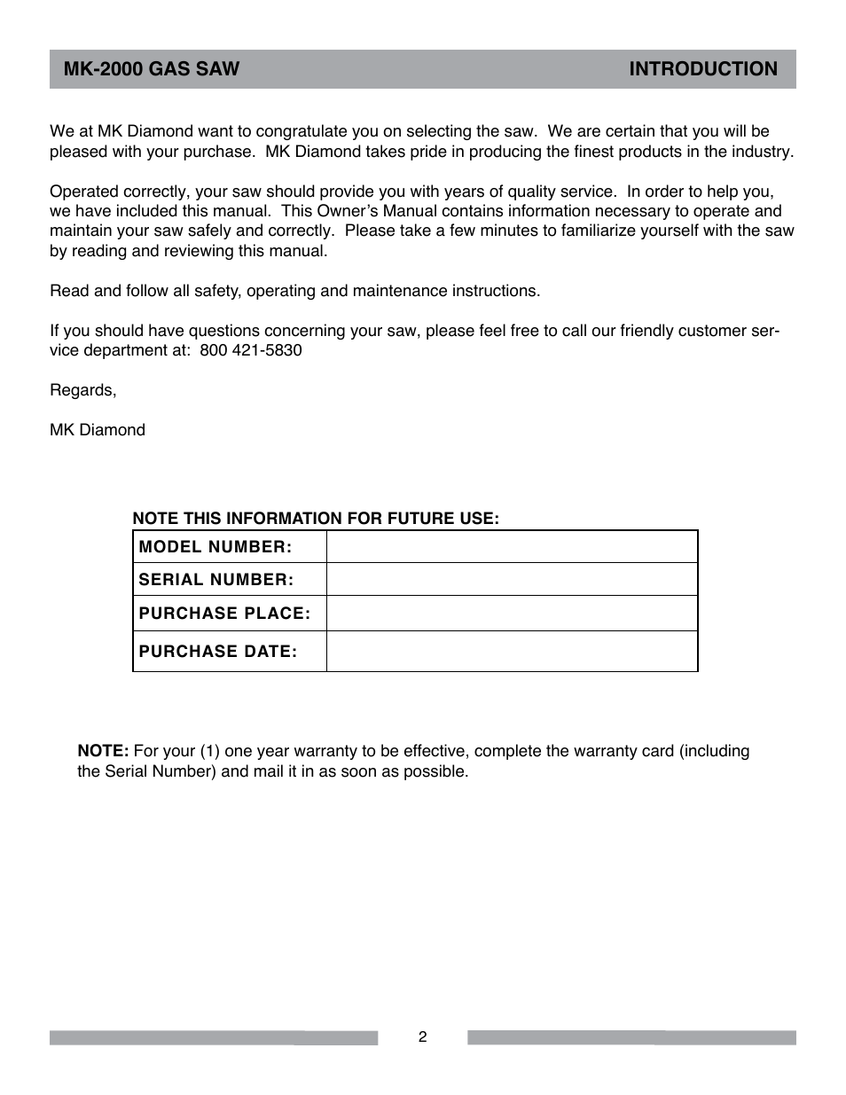 MK Diamond MK-2000 Gas User Manual | Page 2 / 60