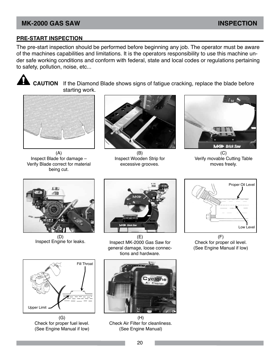 Mk-2000 gas saw inspection | MK Diamond MK-2000 Gas User Manual | Page 20 / 60