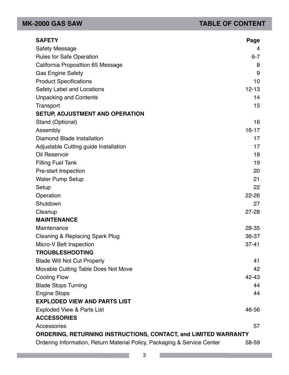 MK Diamond MK-2000 Gas User Manual | Page 3 / 60