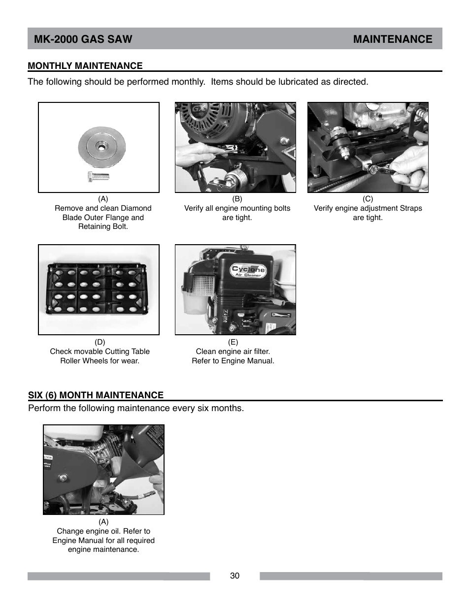 Mk-2000 gas saw maintenance | MK Diamond MK-2000 Gas User Manual | Page 30 / 60