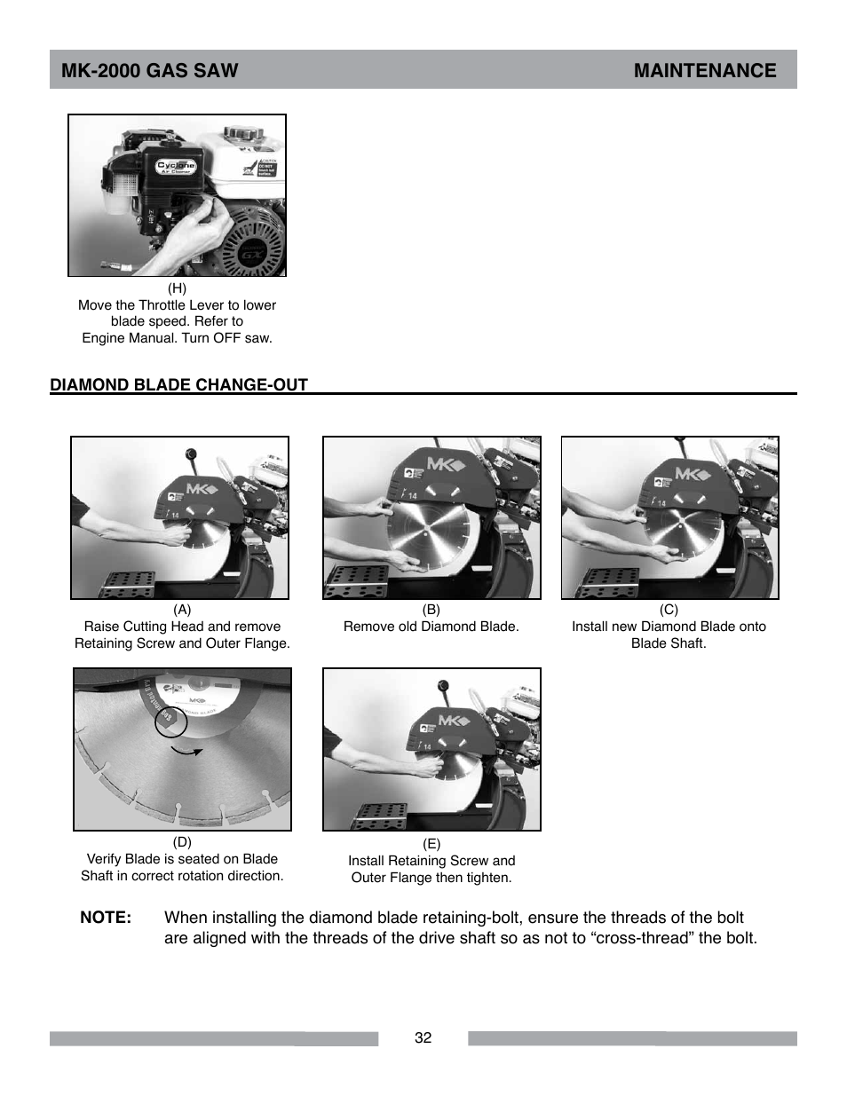 Mk-2000 gas saw maintenance | MK Diamond MK-2000 Gas User Manual | Page 32 / 60